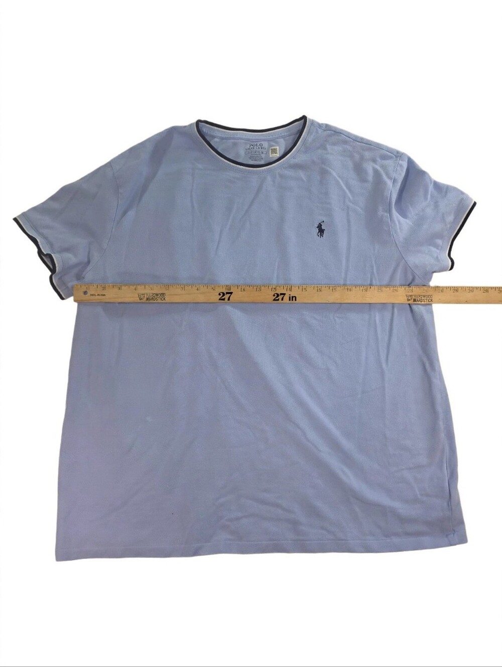 Polo Ralph Lauren XL Classic Fit Light Blue Ringer Tee Pony 95% Cotton - Picture 4 of 6